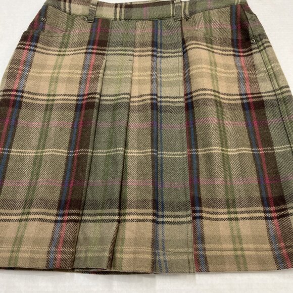 Liz Claiborne Y2K Skirt 10 Green Plaid Mini Wool Blend Dark Academia Preppy - Picture 4 of 9